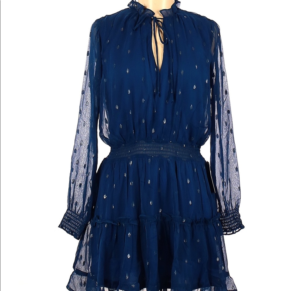 nwt Nsr lucila navy blue metallic tiered dress size m